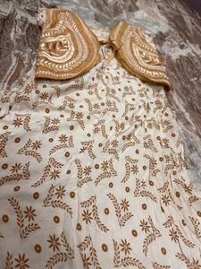 Festive Wear Gold Offwhite Anarkali With Coat