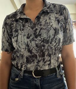 Marie Claire Printed Collared Crop Top