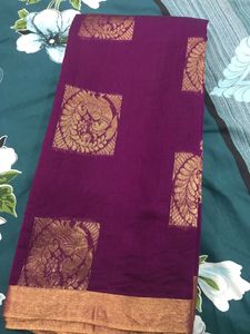 Purple Chanderi Silk Saree With Copper Border