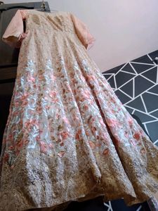 Pink Golden Ethnic Gown Wedding &amp; Festive Wear