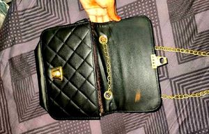 Elegant Black Sling Bag With Gold Chain