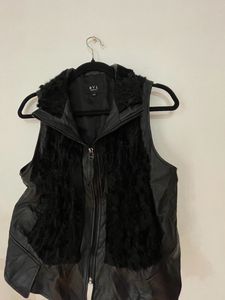Imported BVL Black Leather &amp; Fur Vest
