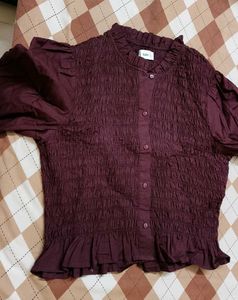 Kazo Smocked Top With Puff Sleeves And Ruffle