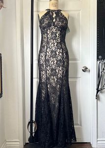 Elegant Black Lace Halter Gown