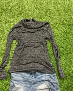 Stylish Gray Sparkly  Long Sleeve Top
