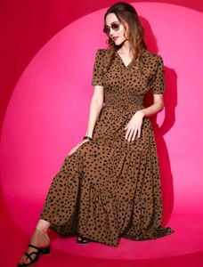 With Tag Brown Spot Tiered Dress