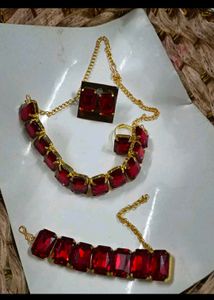 Red Stone Jewelry Set Of 4 Pcs