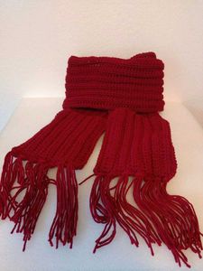 handmade maroon Knitted Scarf with Fringe