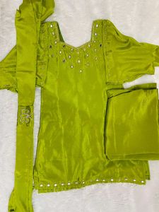 Green Mirror Work Kurta Set