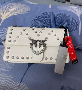 Pinko White Pearl Embellished Shoulder Bag