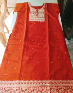 Red Embroidered Kurta