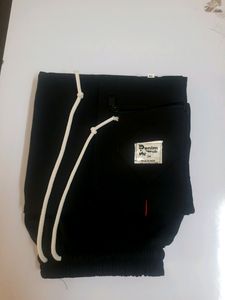 Black 3/4 Trousers With Red Stripes