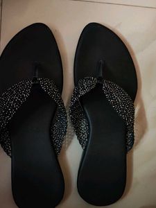 Black Jeweled Thong Sandals