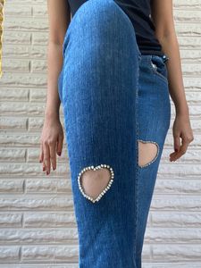 Heart Diamond Cut Out Denim