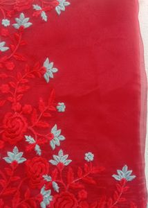 New Red Organza Saree With Unstitched Blouse