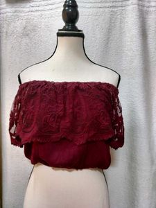 Burgundy Lace Off-Shoulder Crop Top NEW!!!
