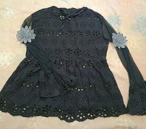 Black Floral Lace Tunic Top