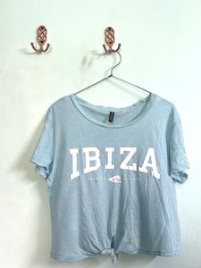 H&M Tie Knot Blue Cotton Tshirt