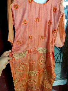 Peach Embroidered Kurta Set