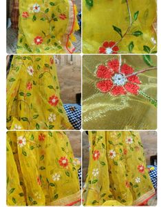 Organza Floral Embroidered Saree For Girls