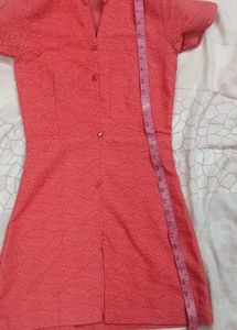 Coral Lace Button-Down Dress