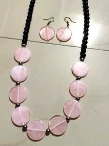 Pink Disc Necklace & Earring Set
