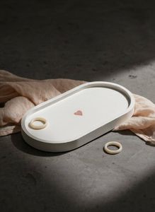 White Minimal Concrete Tray | Ring Dish with Heart