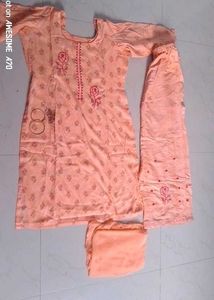 Peach Embroidered Kurta Set With Free Jewellery 🥰