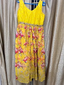 Yellow Floral Anarkali Dress