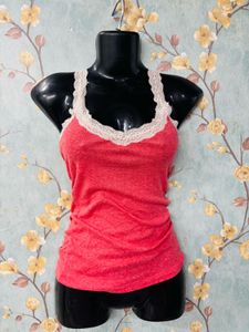 Red Lace Trim Tank Top