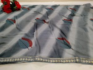 New Gray Colour Georgette Saree With Blouse Piece