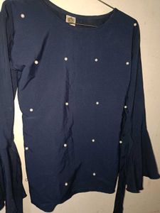 Navy Blue Pearl Embellished Top