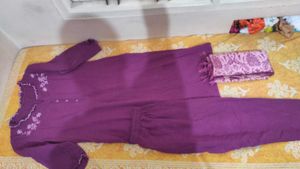 Wine Colour Floral Cut Neck Kurta Set