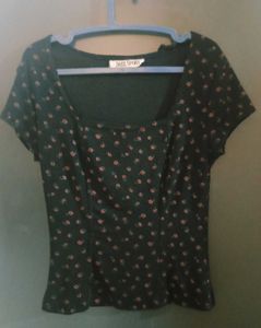 Cute Black Floral Top For Women