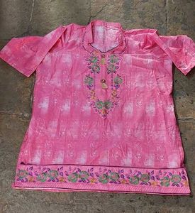 Pink Embroidered Short Kurta