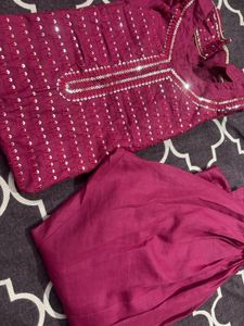rani color Embellished Kurta Set (no dupatta)