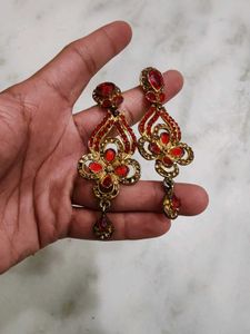 Red &amp; Gold Dangle Earrings