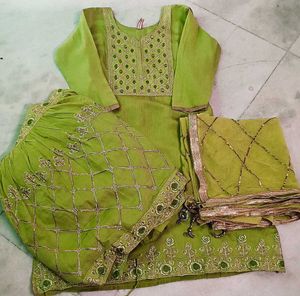 Green Embroidered Kurta sharara Set