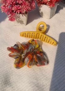 Combo Hair Claw And 1 Organza Scrunchies