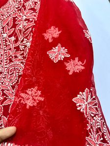 Red Chikankari Embroidered Kurta