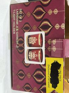 Red &amp; Gold Ganesha Candle Holders