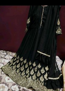New Black Gawn With Afgani Pant and Frill Duppta