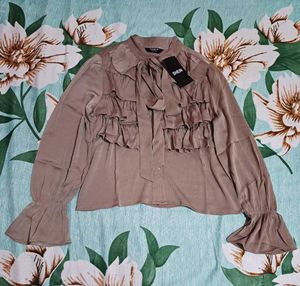 Shein Flounce Sleeve Textured Tailored Fit Layered