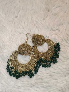 Green Beaded Jhumka Earrings