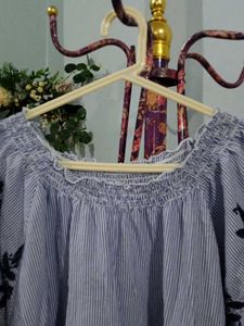 Striped Embroidered Off-Shoulder Top