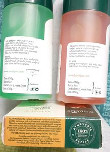 New Unused Set Of 3 Biotique Products For Overall Body Care- 1 Norishing Body Soap, 1 Bio Green Apple Fresh Daily Purifying Shampoo And 1 Bio Apricot Refreshing Body Wash