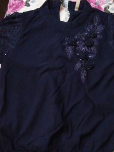 Elegant Navy Blue Embellished Top