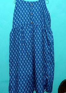 A Line Blue Printed Cotton Dress