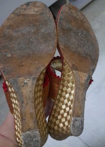 Red &amp; Gold Ethnic Wedge Heels