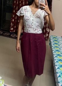 Beautiful Floral Red And White Dress